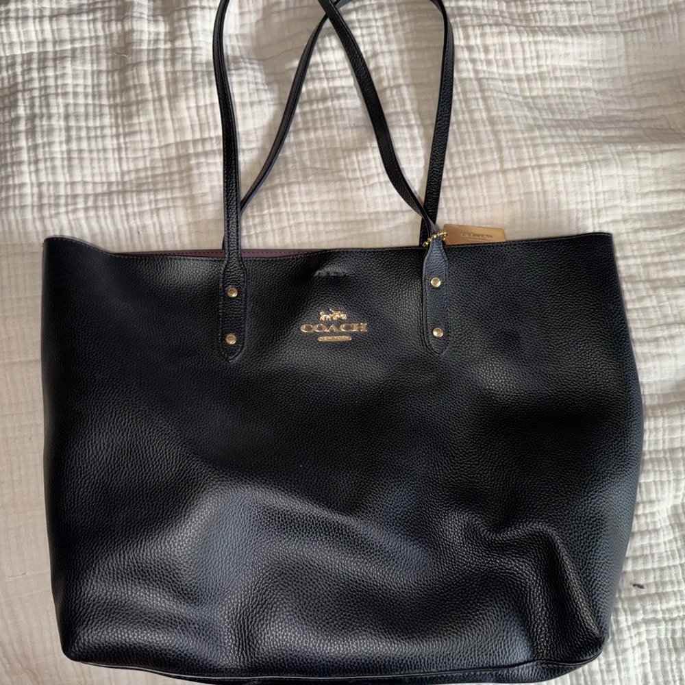 Coach Black Leather Tote Bag